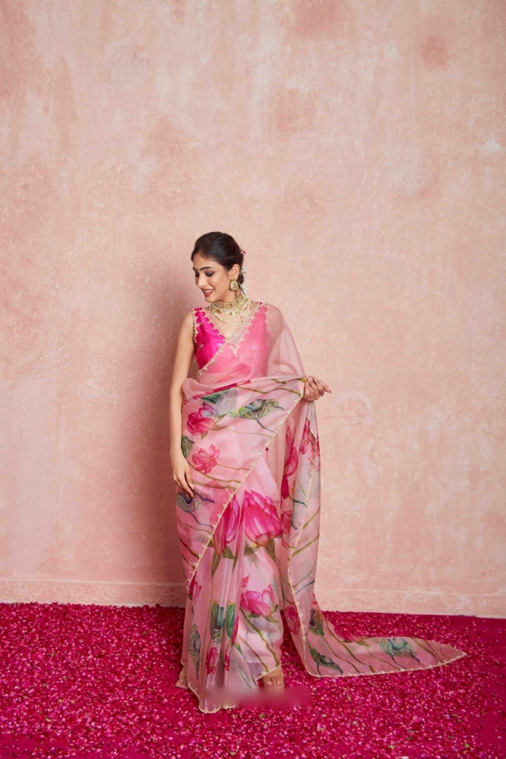 Multicolor Organza Silk Ready-to-Wear Saree with Handwork