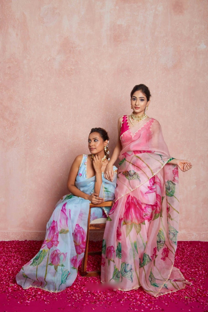 Multicolor Organza Silk Ready-to-Wear Saree with Handwork