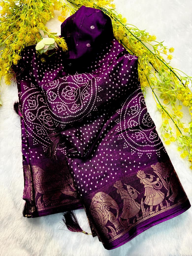 Super Hit Bandhej Special Dola Crepe Crushed Saree
