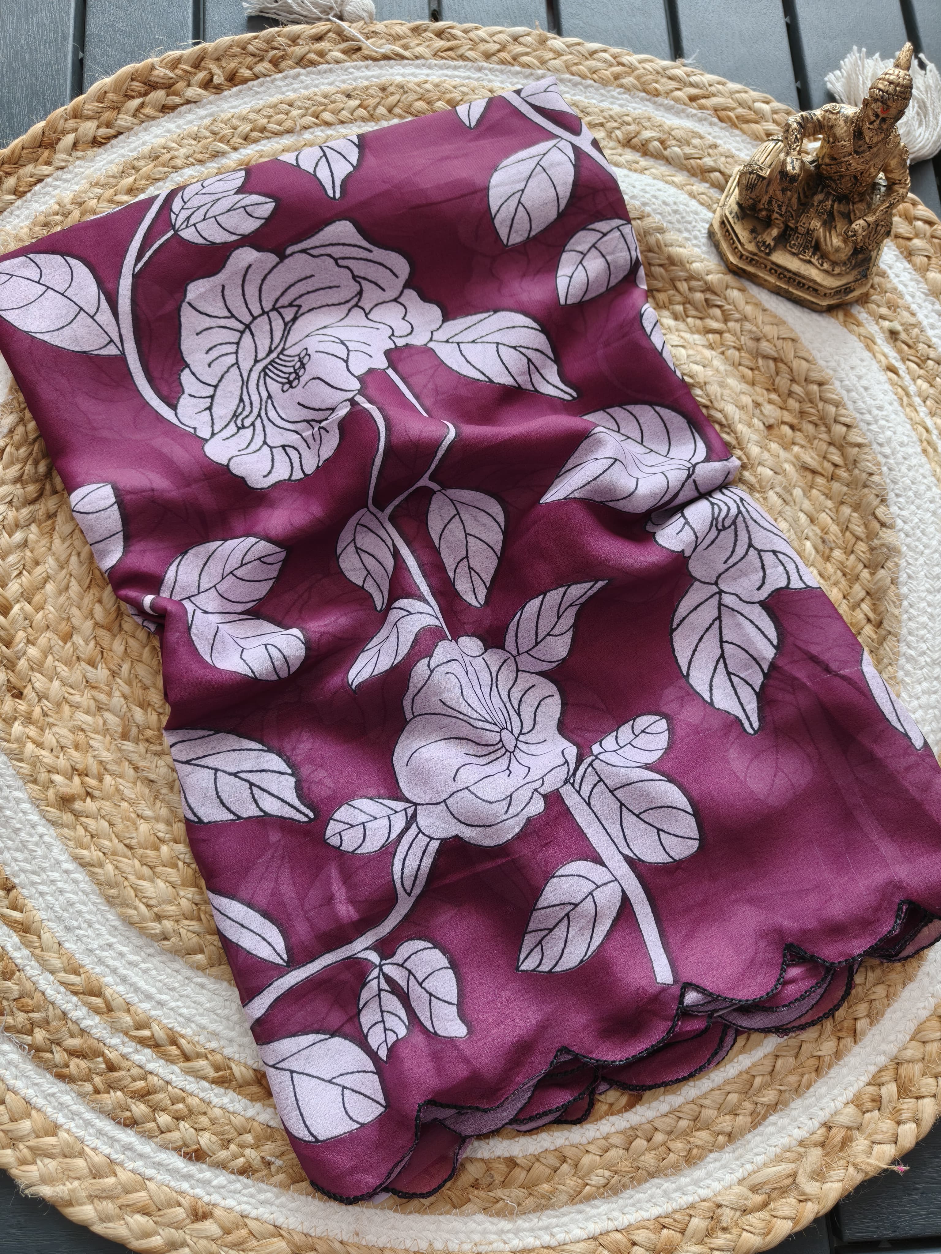 Heavy Marshmallow Georgette Leaf Digital Print Saree with Brasso Effect
