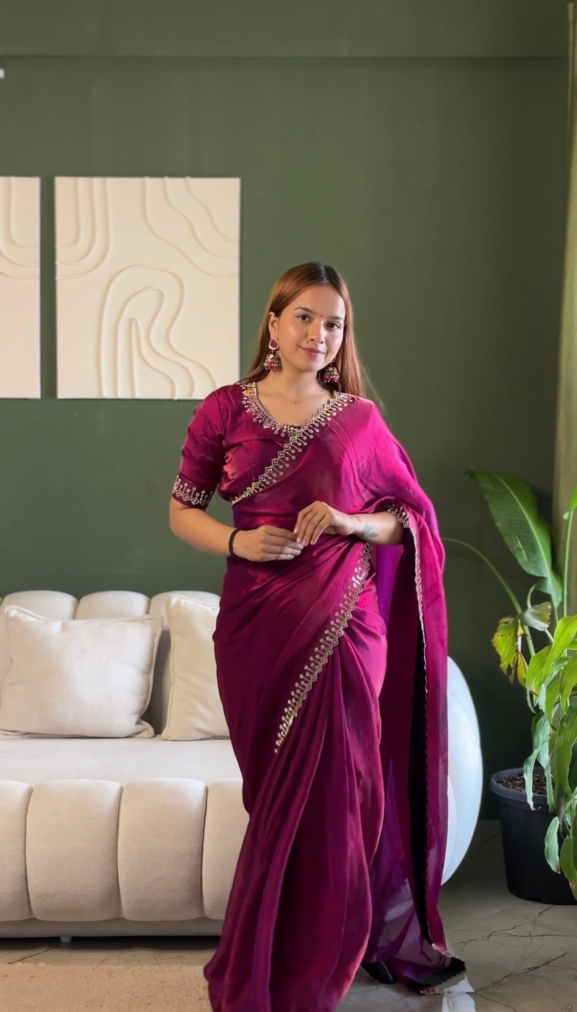 Space Silk Saree with Zarkan Diamond Work