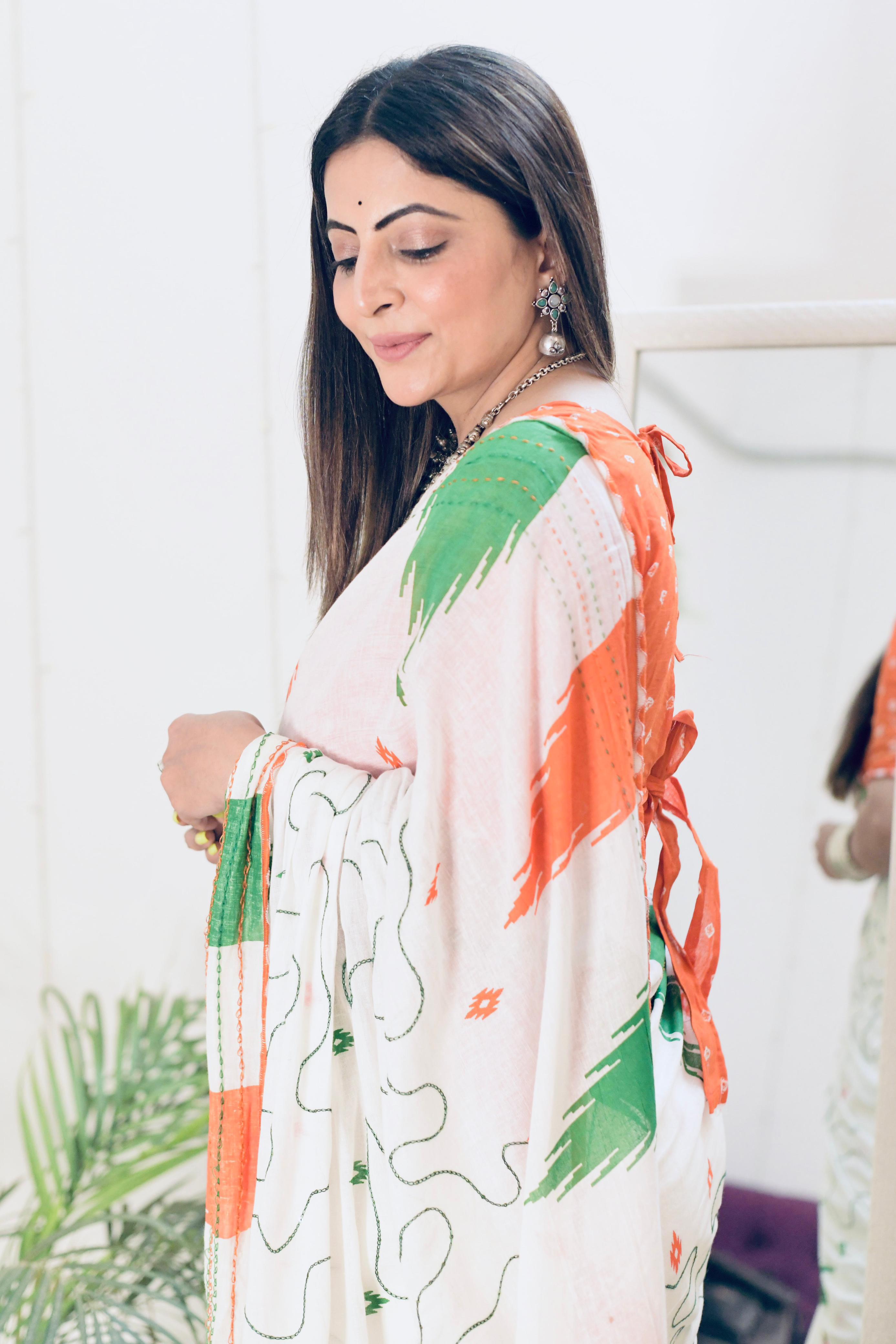 Mulmul Cotton Colour Block Print Saree