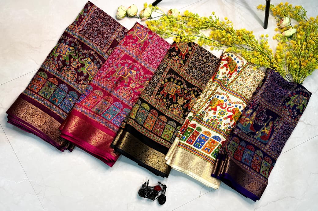 Ajrakh Jacquard Weaving Saree