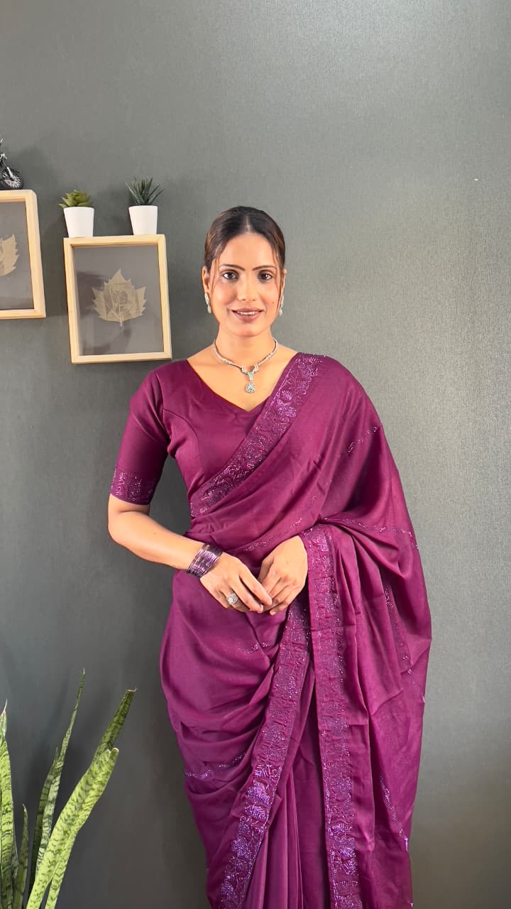 Ready-To-Wear Saree with Tone-2-Tone Swarovski Work