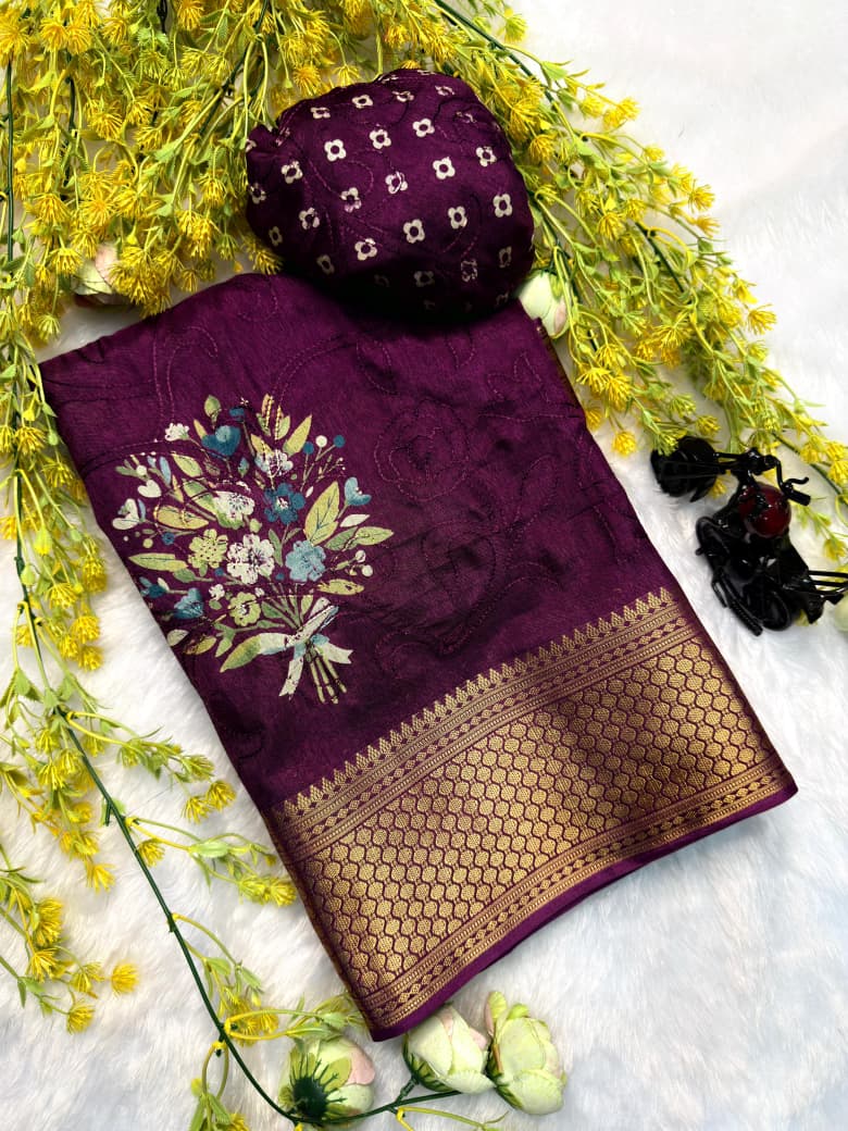 Premium Dola Silk Embroidery Saree Collection