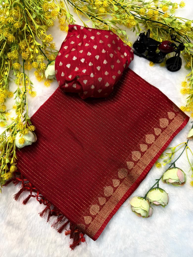 Soft Chinon Silk Zari Weaving Saree