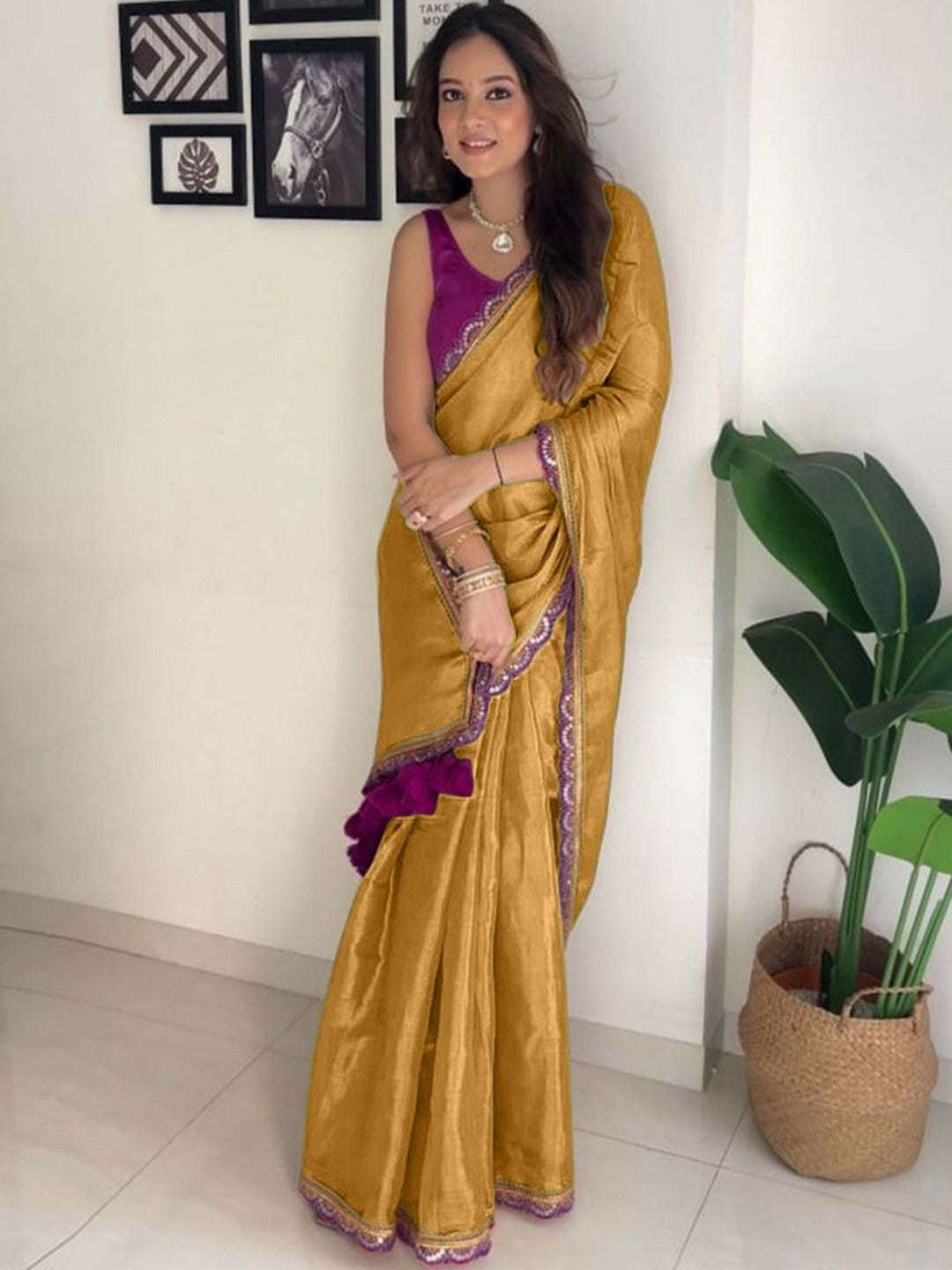 Designer Multi Colour Uppada Tissue Silk Saree with Blouse Piece