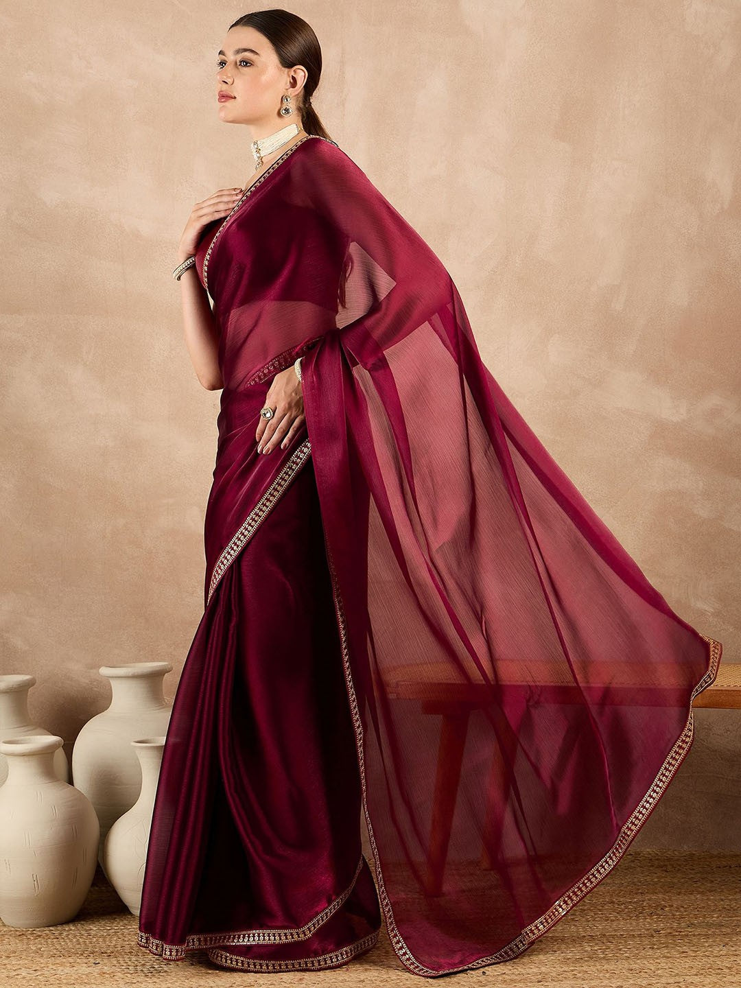 Heavy Rangoli Saree with Embroidery Sequins & Fancy Lace Border