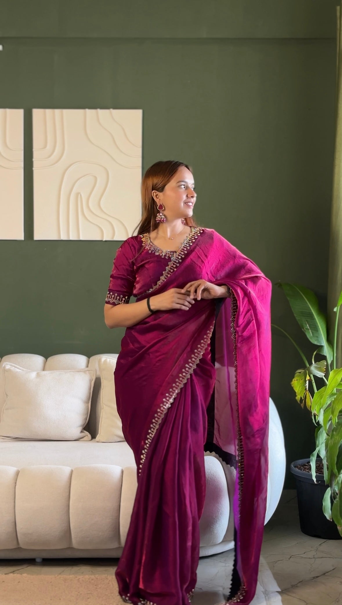 Space Silk Saree with Zarkan Diamond Work