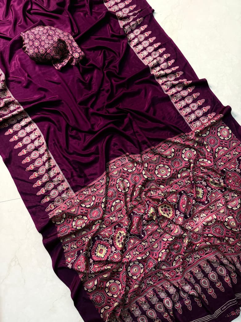 Super Ajrakh Gajji Crepe Silk Saree