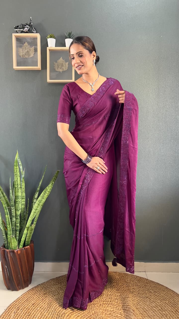 Ready-To-Wear Saree with Tone-2-Tone Swarovski Work