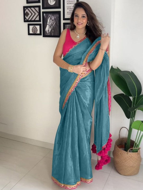 Designer Multi Colour Uppada Tissue Silk Saree with Blouse Piece