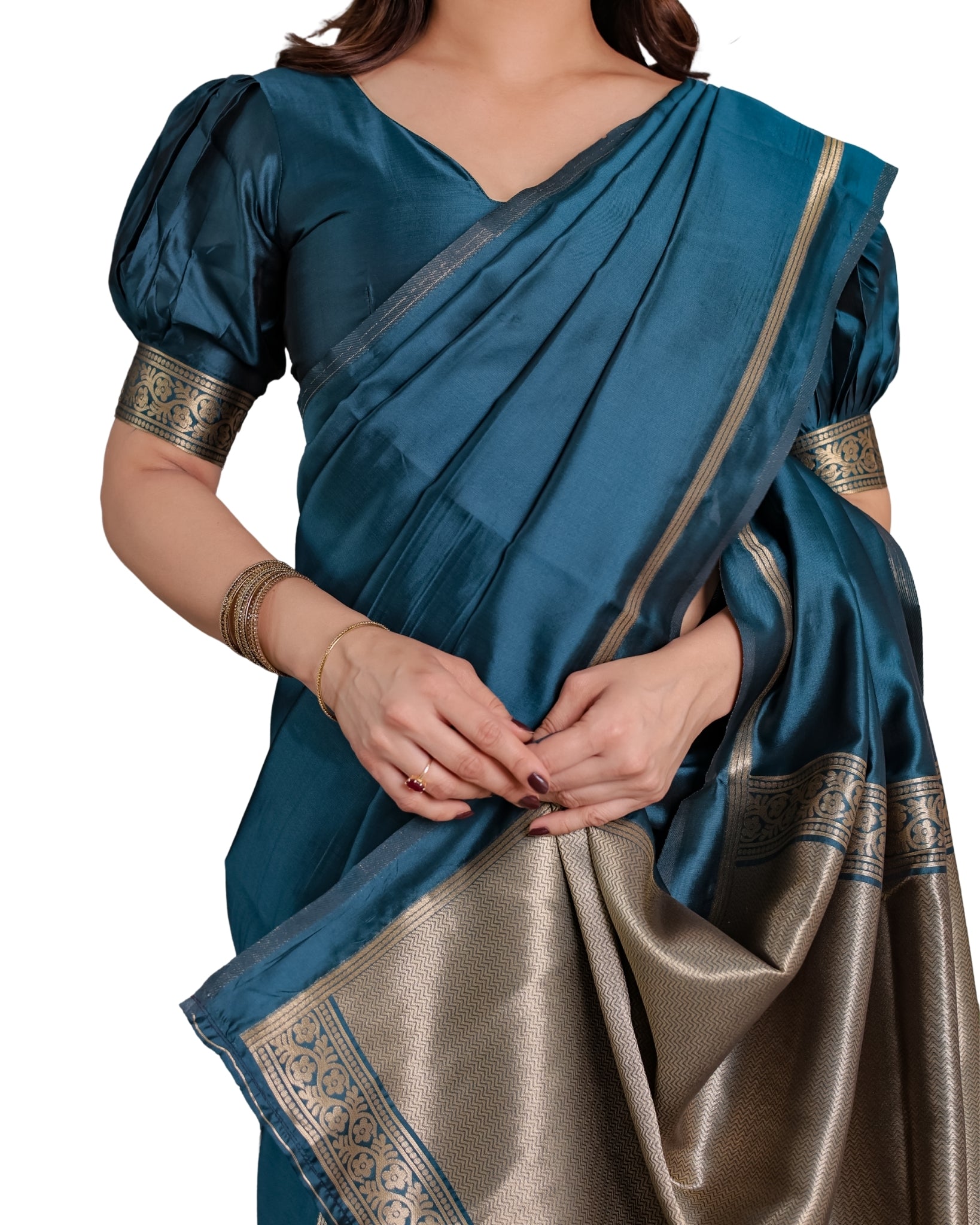 Royal Rama Blue Soft Lichi Silk Zari Saree