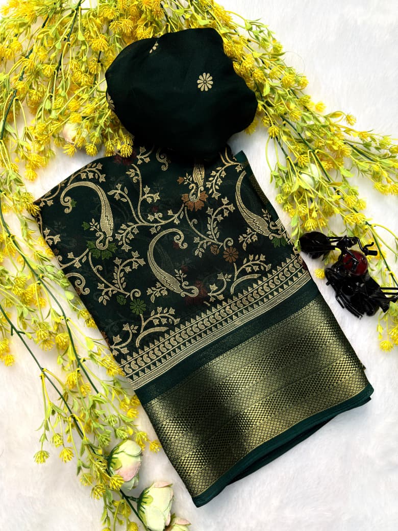 New Flower Heavy Marsh Melon Saree with Jacquard Weaving Border