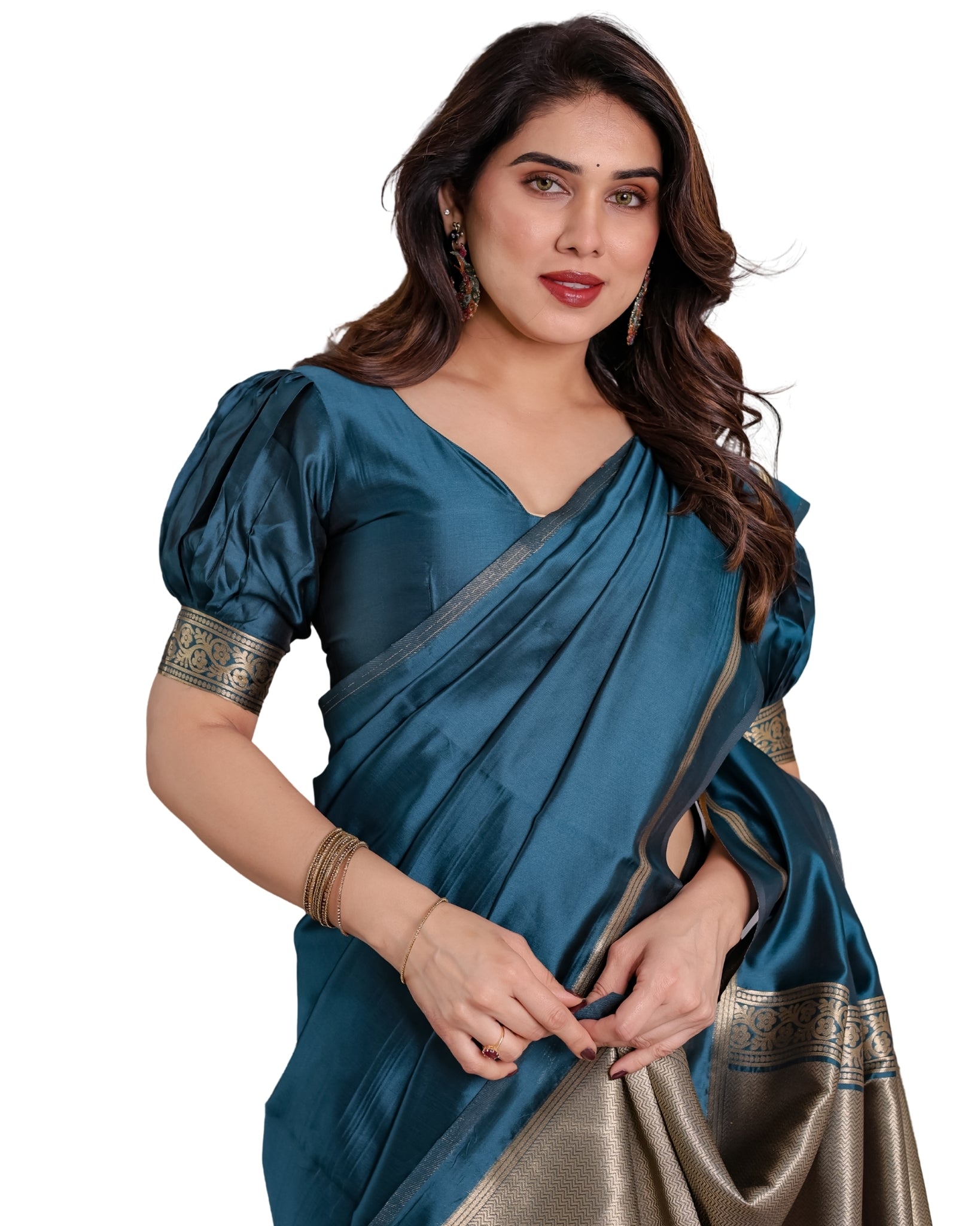 Royal Rama Blue Soft Lichi Silk Zari Saree