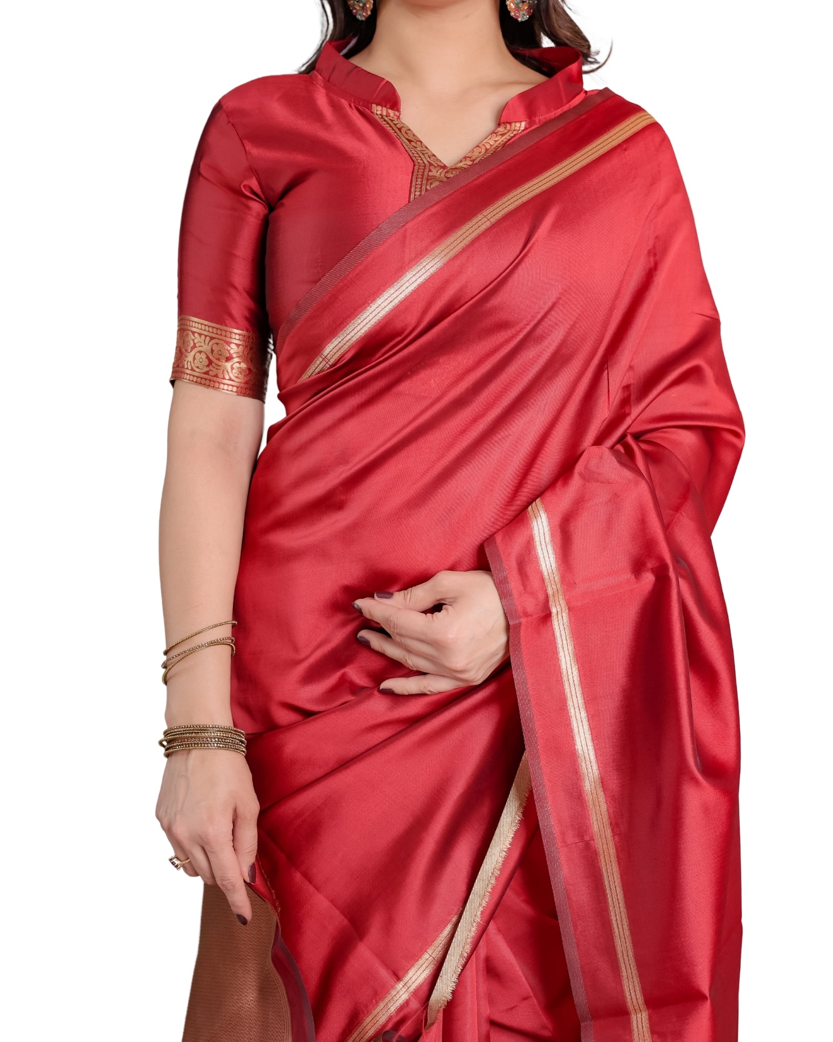 Classic Royal Red Zari Woven Lichi Silk Saree