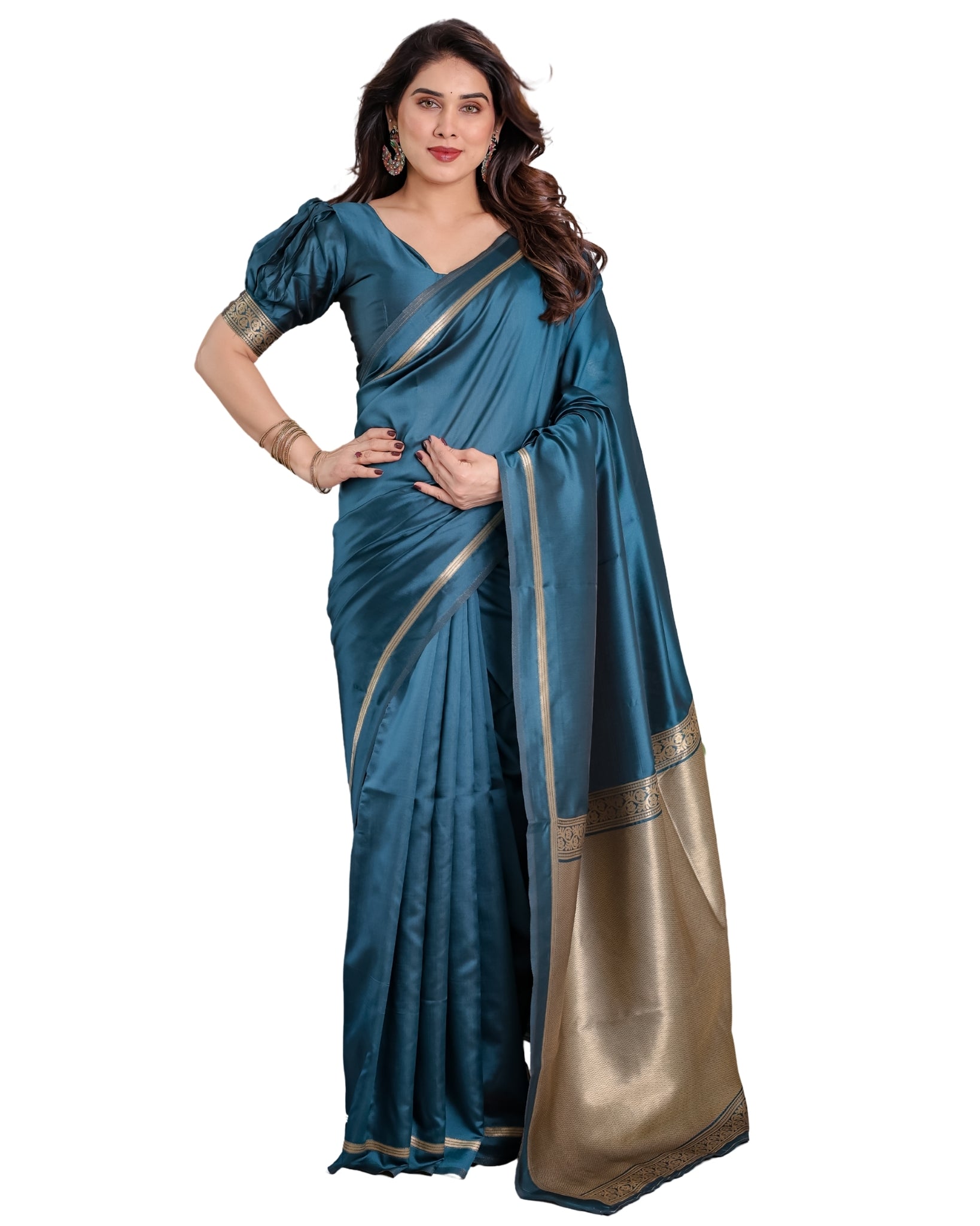 Royal Rama Blue Soft Lichi Silk Zari Saree