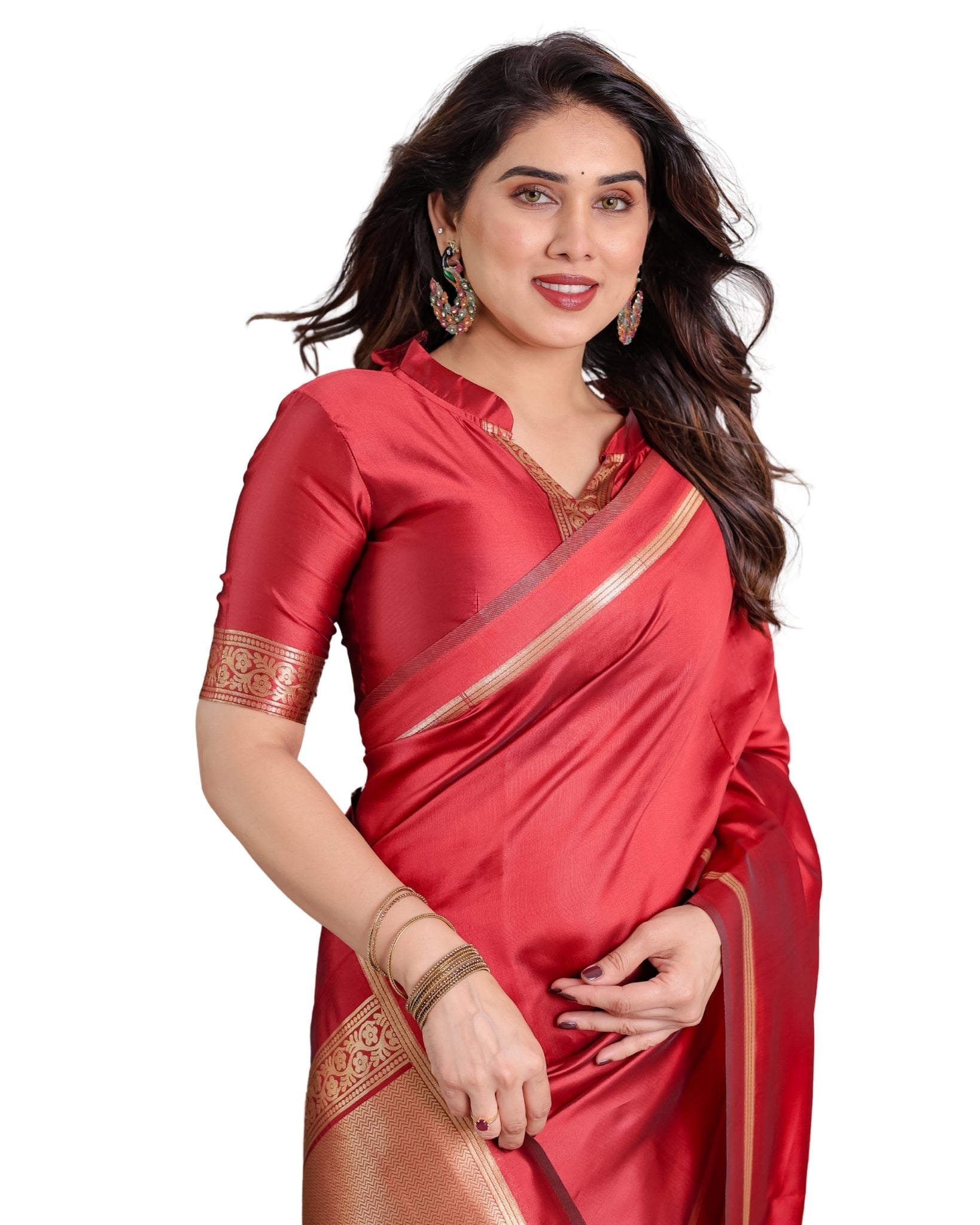 Classic Royal Red Zari Woven Lichi Silk Saree