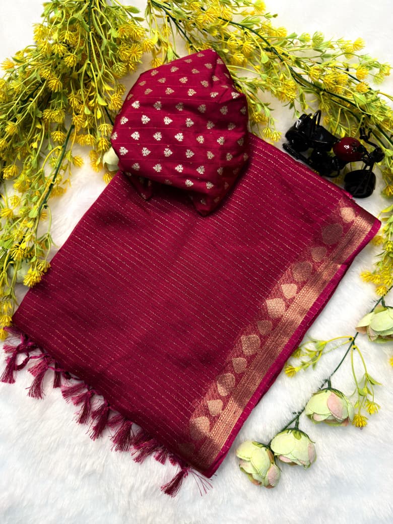 Soft Chinon Silk Zari Weaving Saree