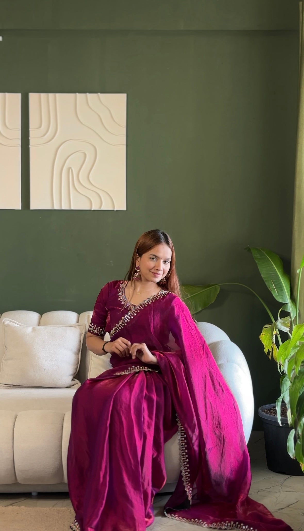 Space Silk Saree with Zarkan Diamond Work