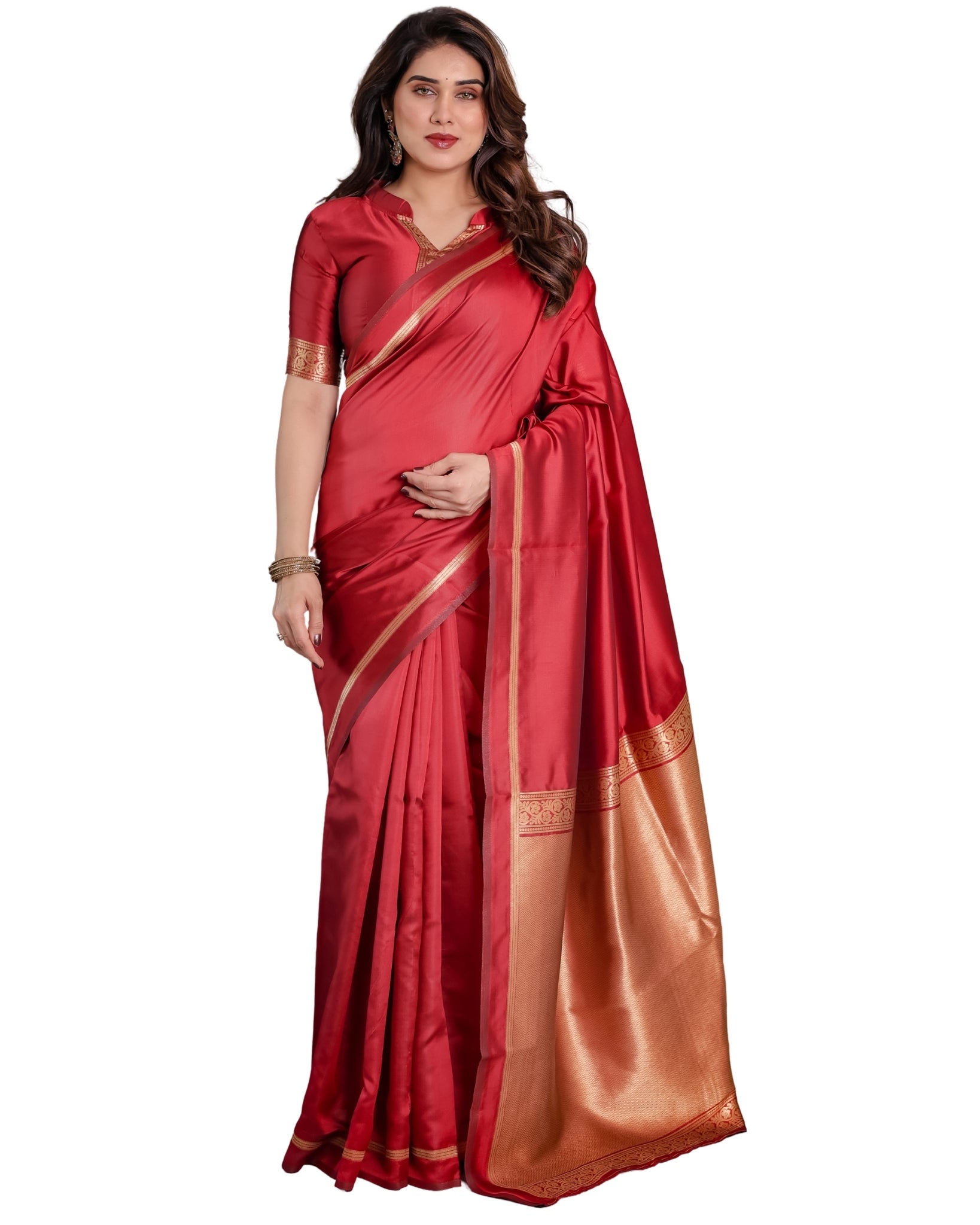 Classic Royal Red Zari Woven Lichi Silk Saree
