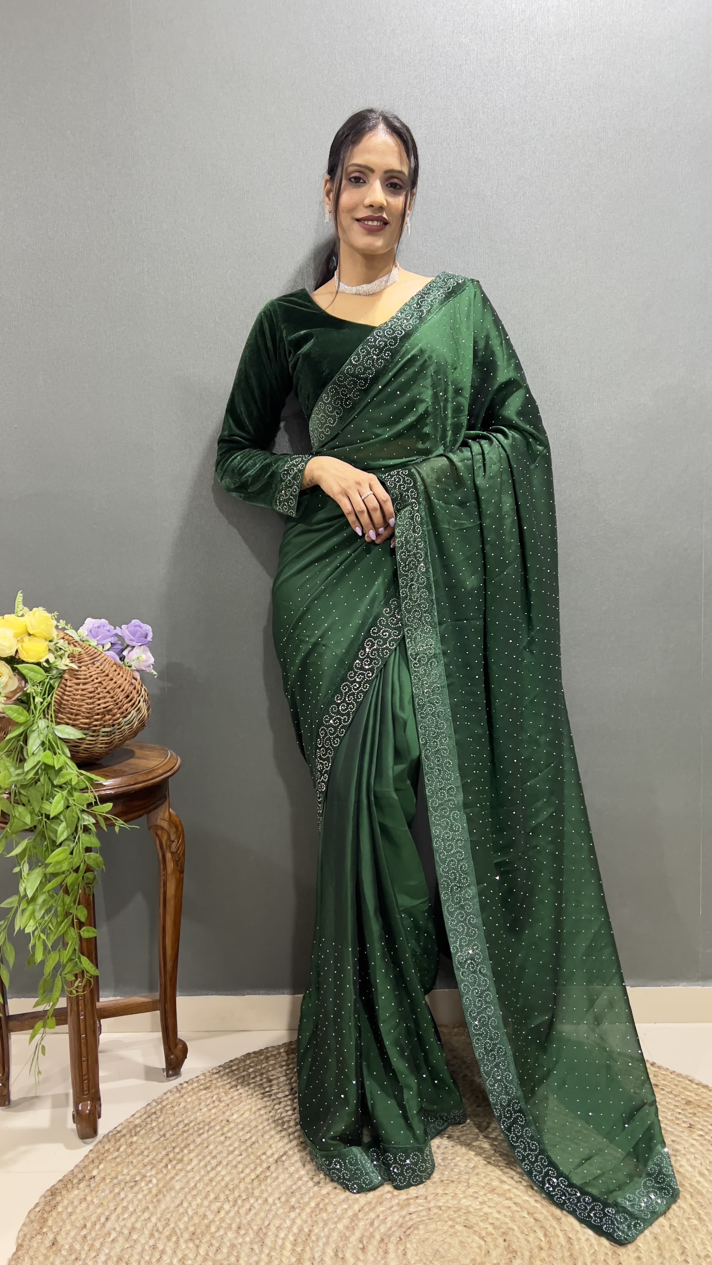 Trending Ready-To-Wear Rangoli Silk Saree with Swarovski & Velvet Lace Work