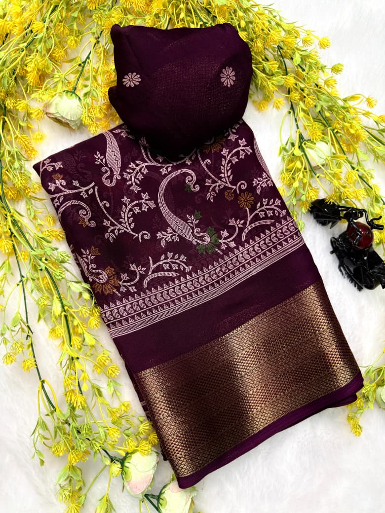 New Flower Heavy Marsh Melon Saree with Jacquard Weaving Border