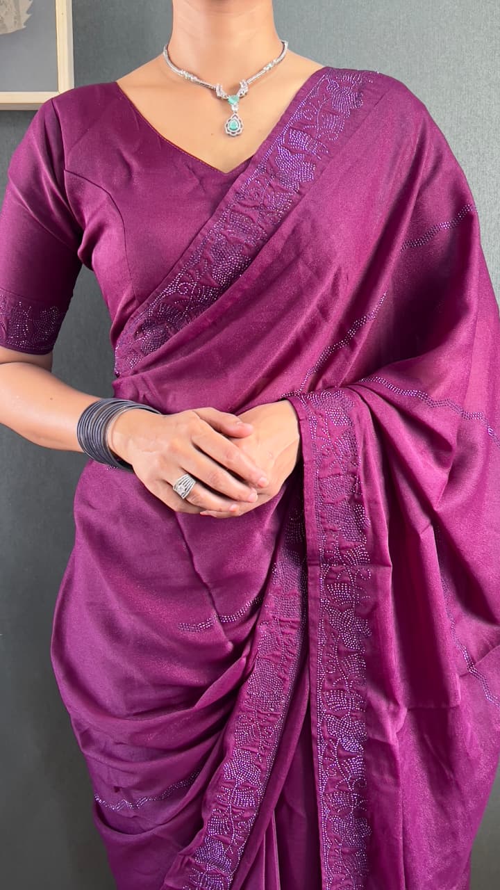 Ready-To-Wear Saree with Tone-2-Tone Swarovski Work