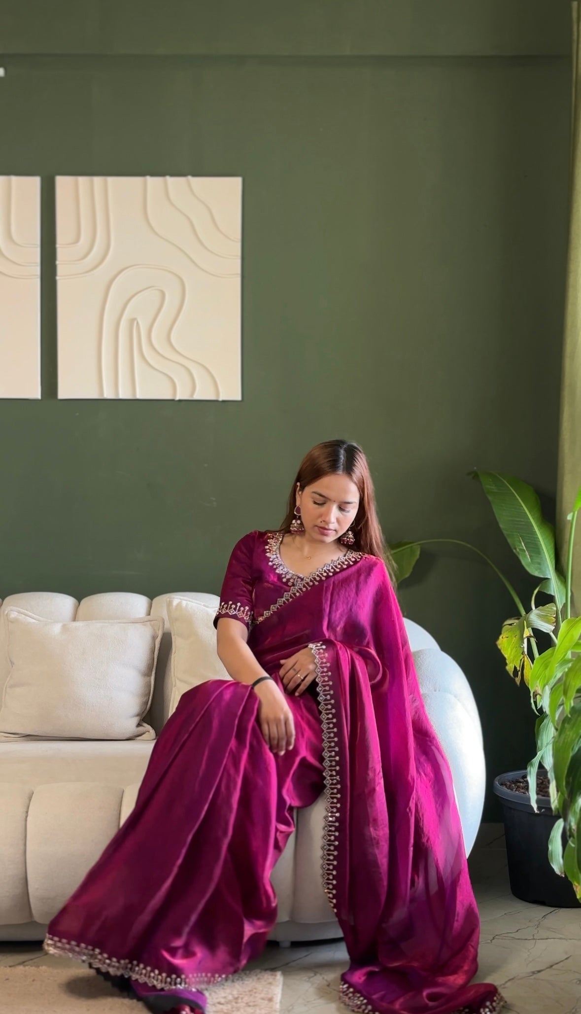 Space Silk Saree with Zarkan Diamond Work
