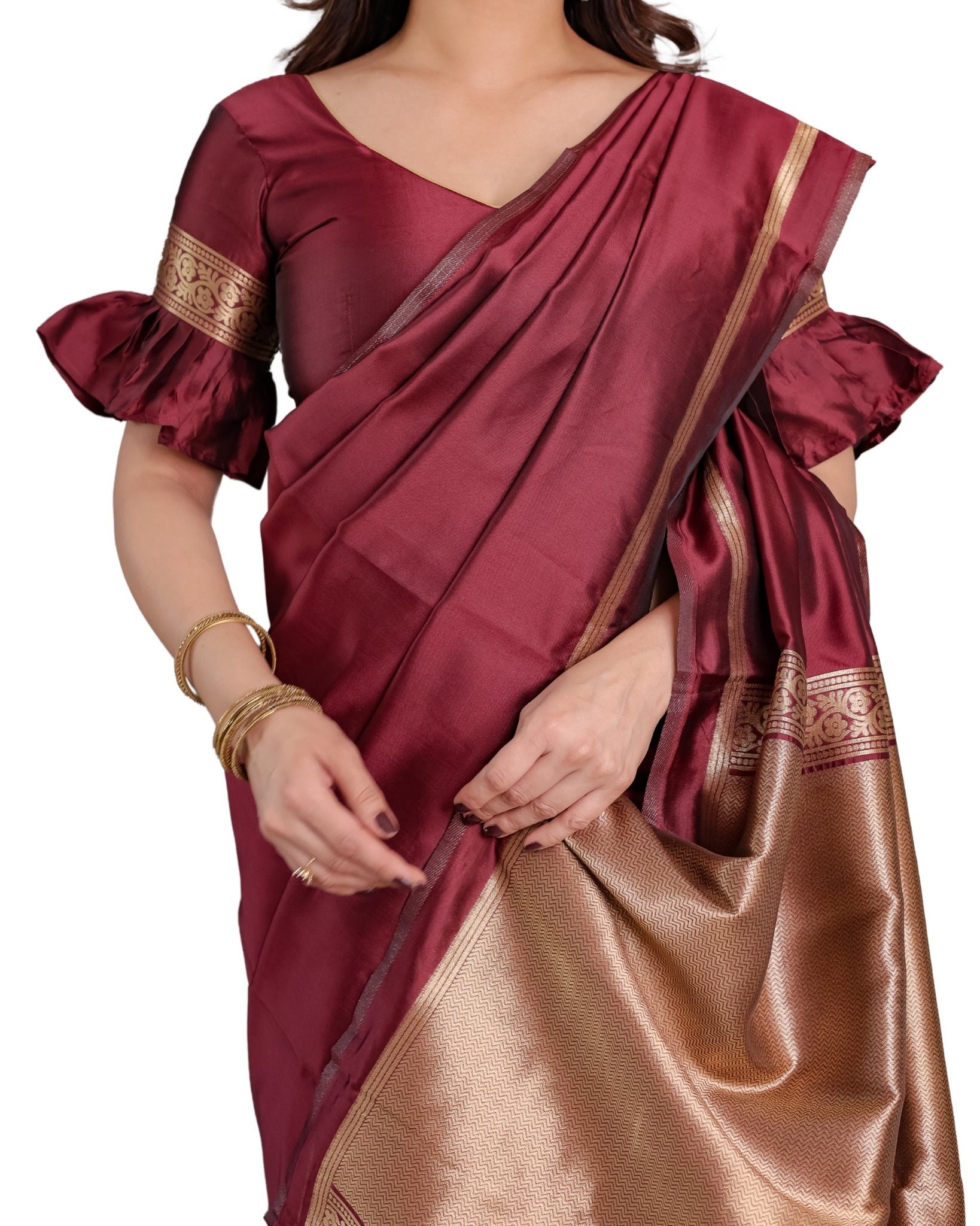 Maroon Majesty Lichi Silk Saree