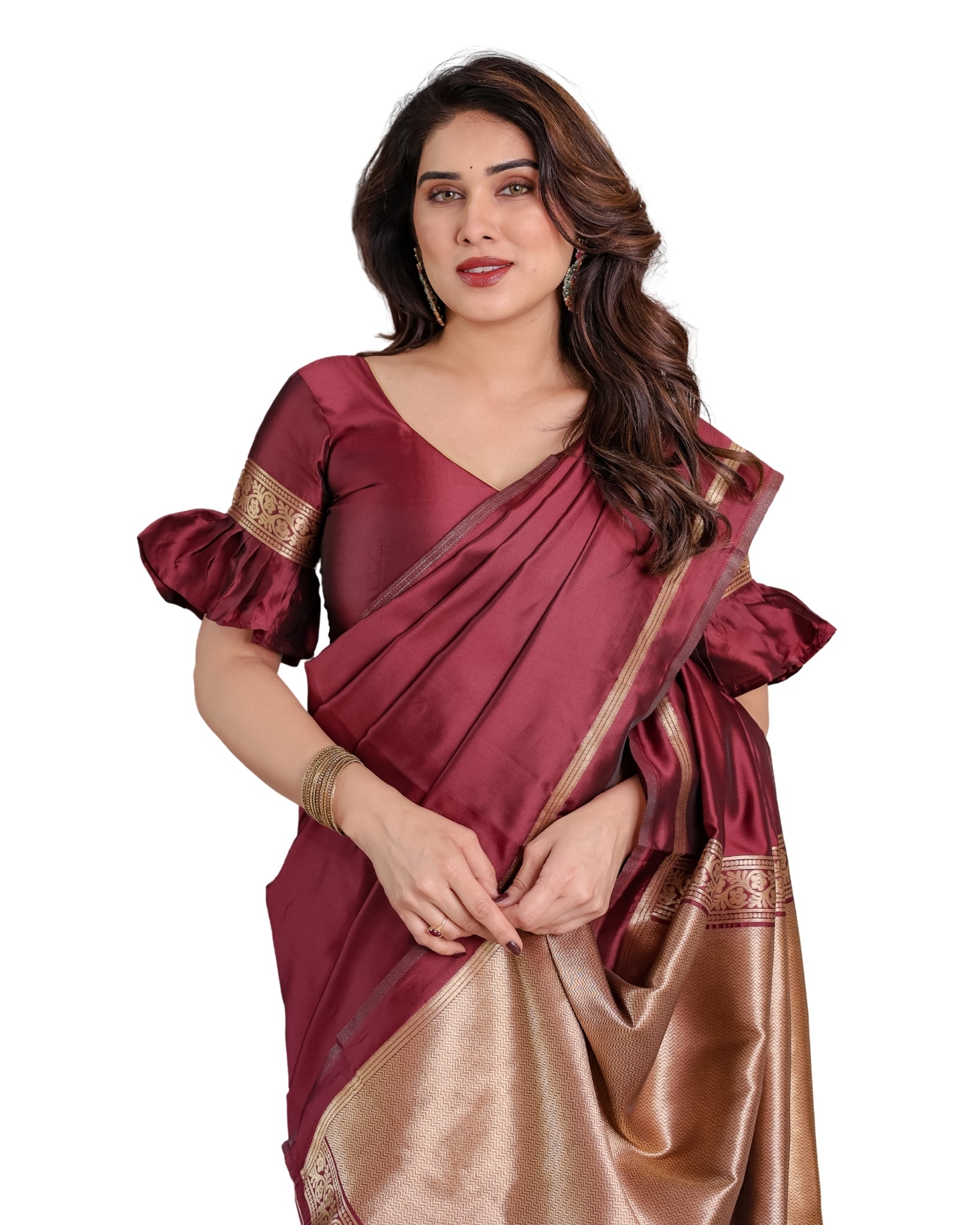 Maroon Majesty Lichi Silk Saree