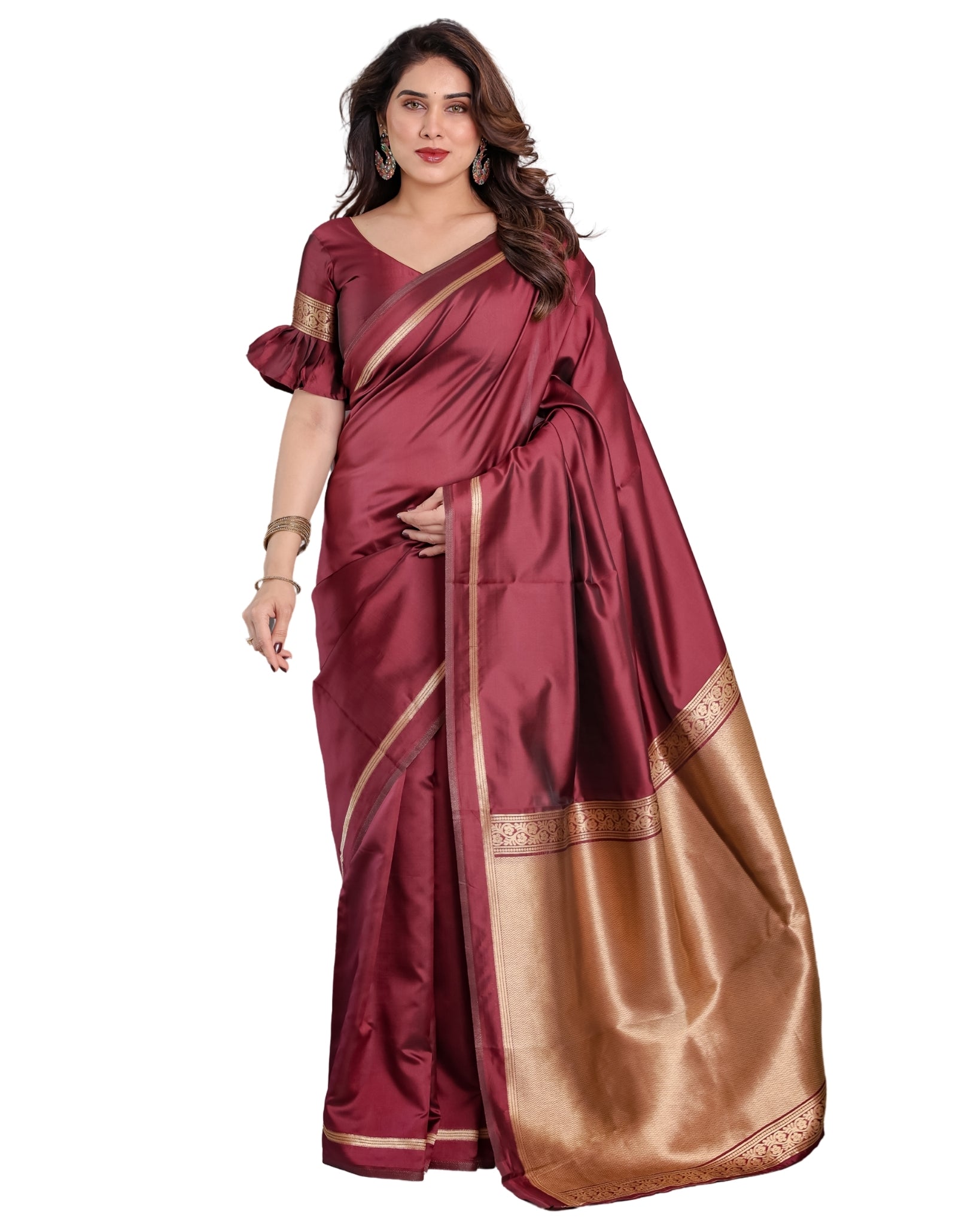 Maroon Majesty Lichi Silk Saree