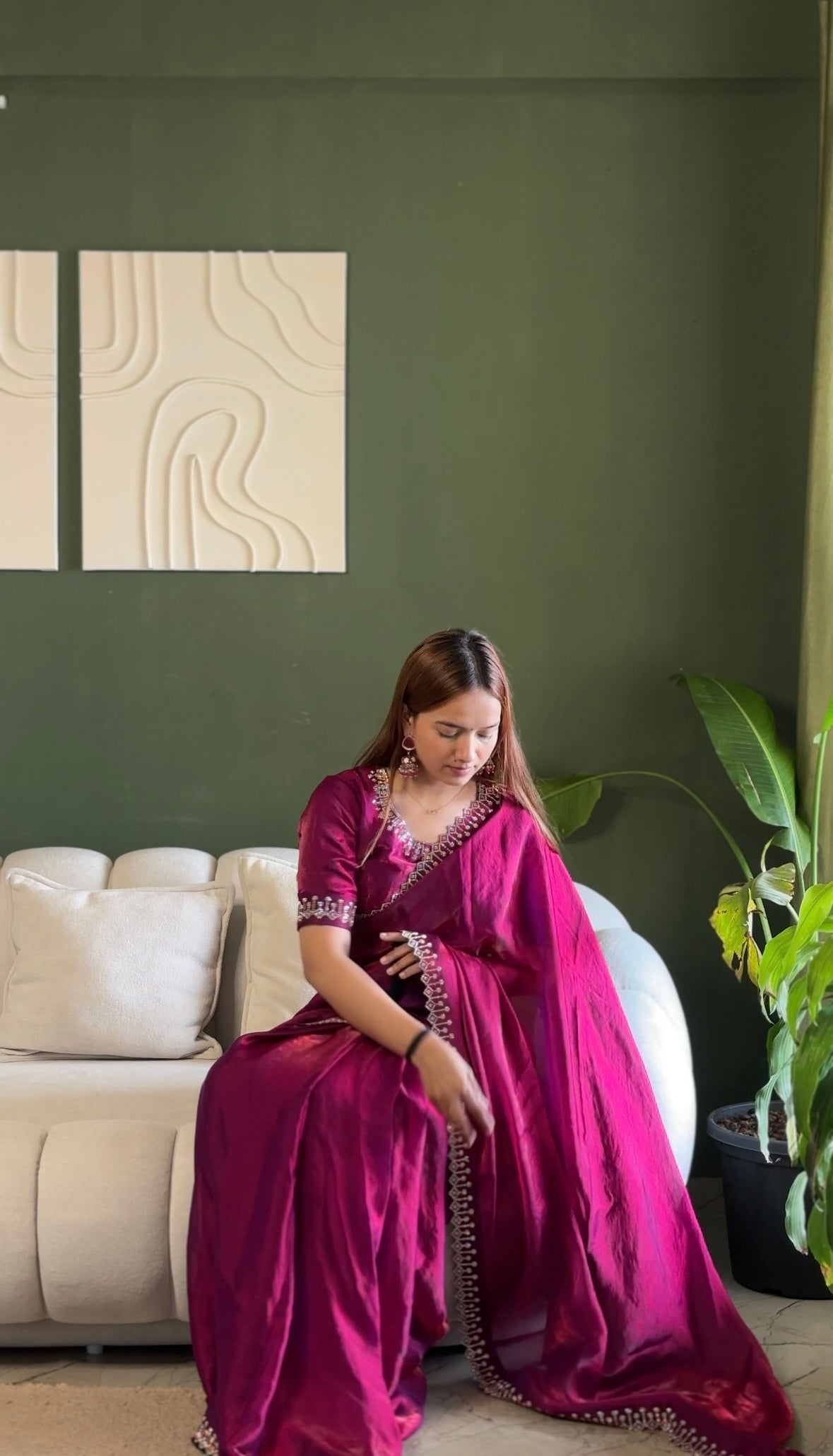 Space Silk Saree with Zarkan Diamond Work