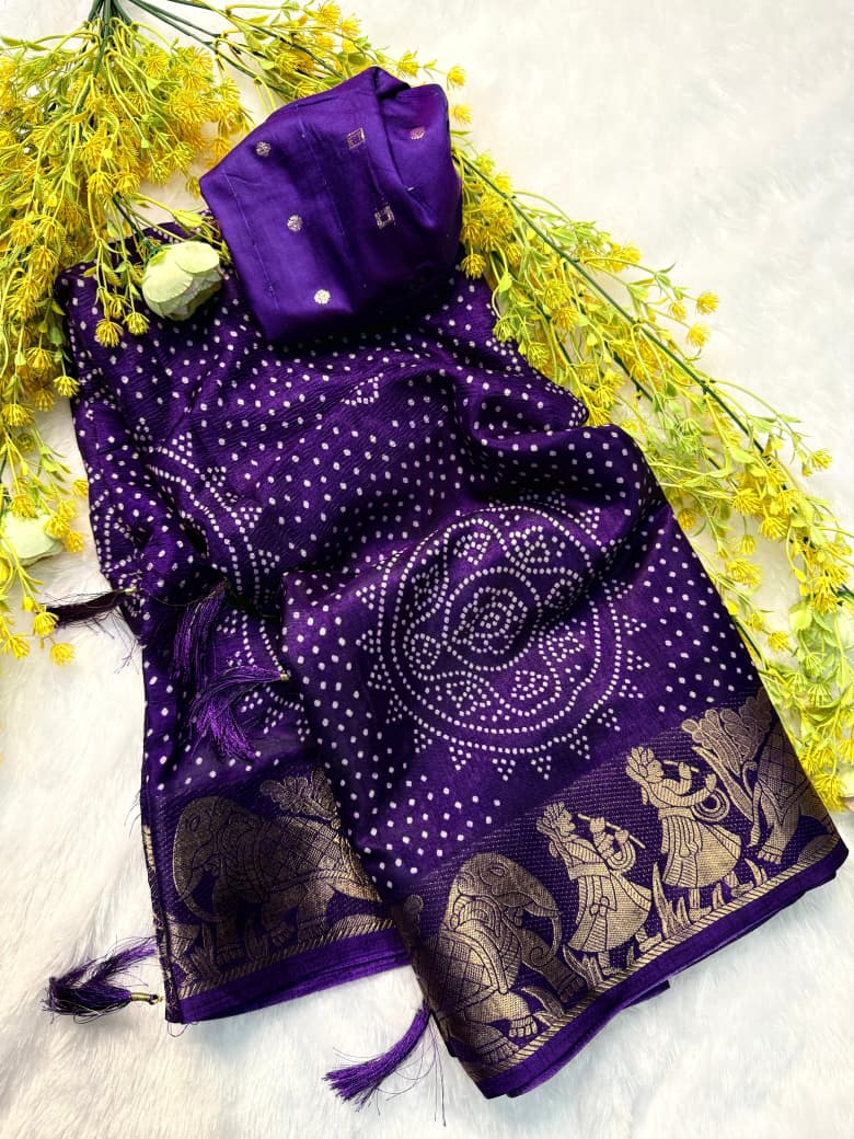 Super Hit Bandhej Special Dola Crepe Crushed Saree