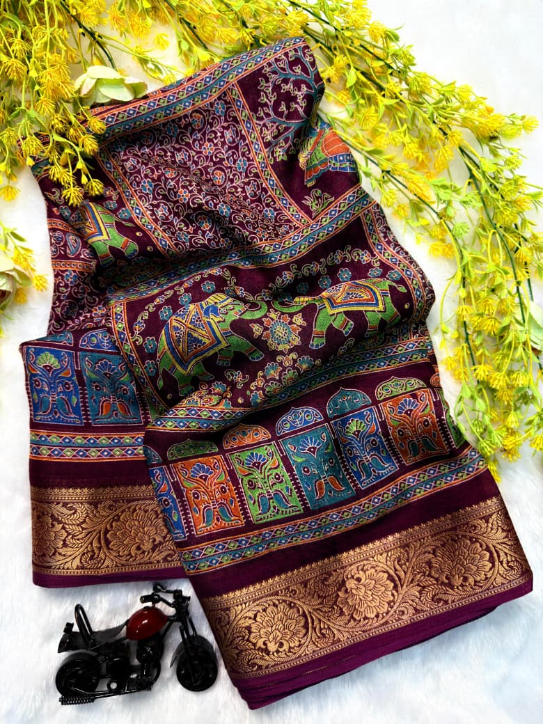 Ajrakh Jacquard Weaving Saree