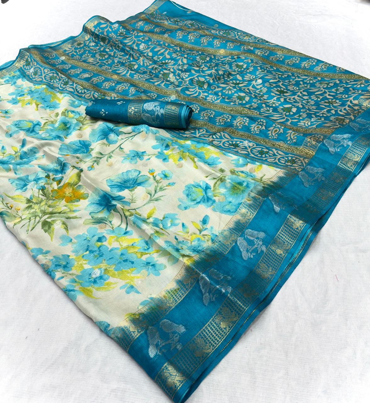 Elegant Dola Silk Printed Saree with Jacquard Detailing