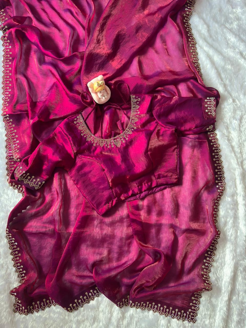 Space Silk Saree with Zarkan Diamond Work