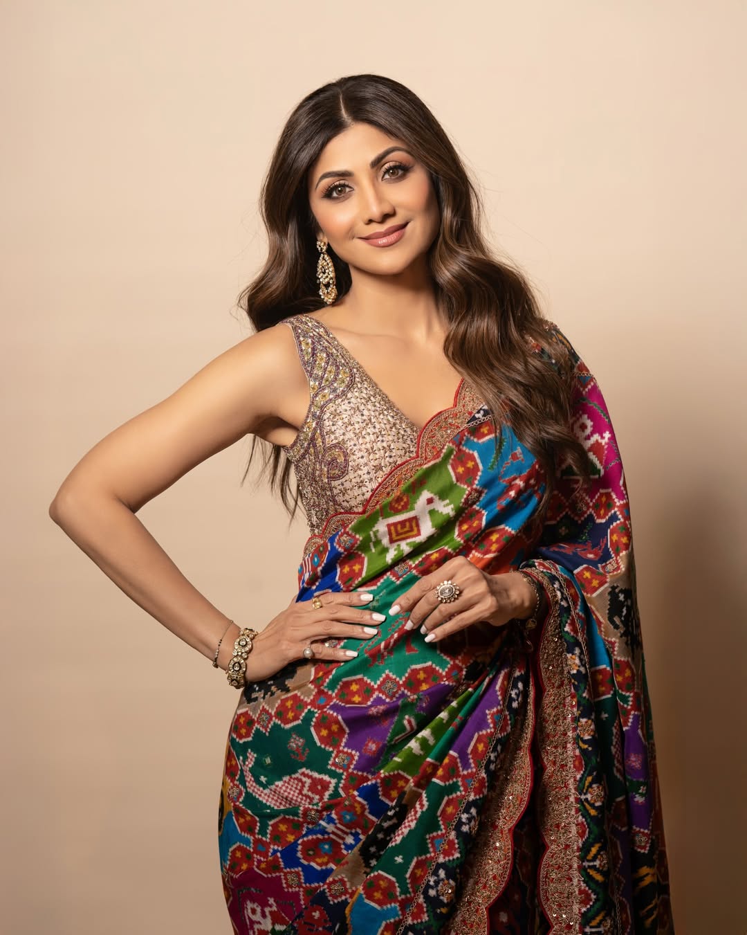 Bollywood Inspired Shilpa Shetty Kundra Swarovski Sequins Patola Saree