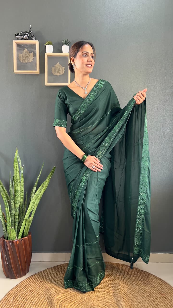Ready-To-Wear Saree with Tone-2-Tone Swarovski Work