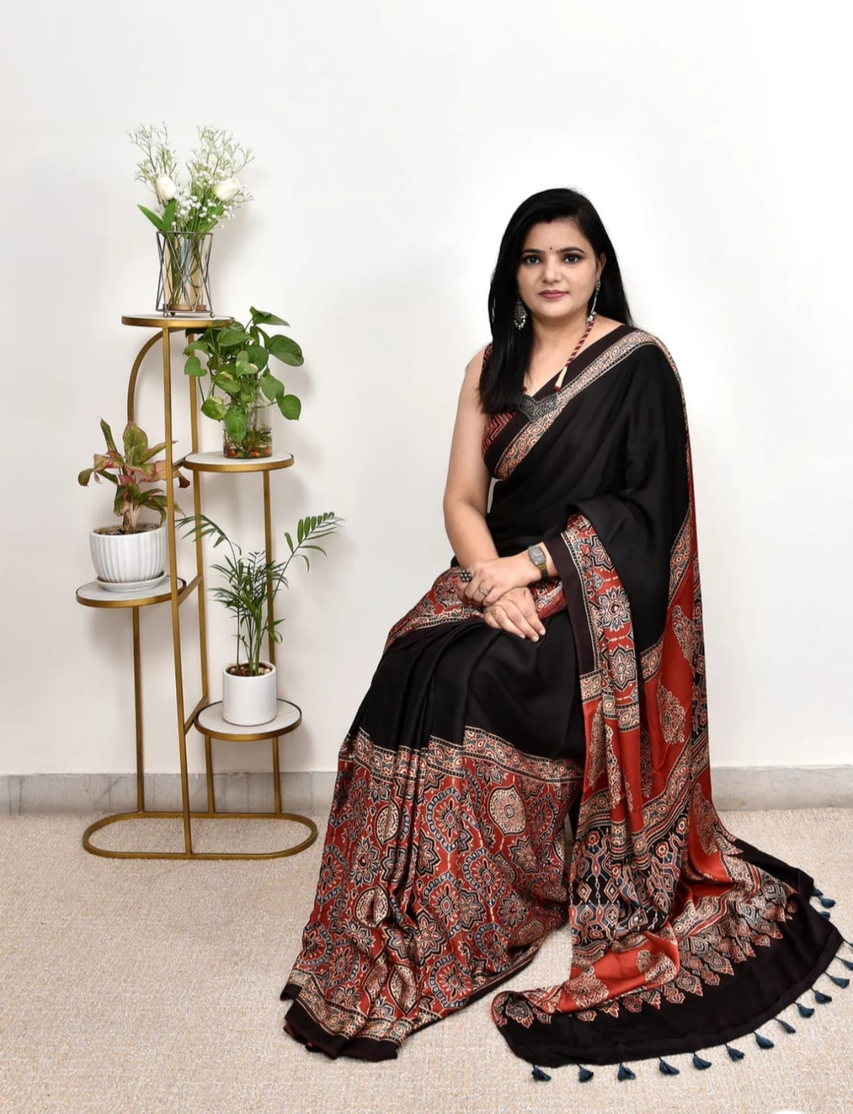 Super Ajrakh Premium Gajji Crepe Silk Saree