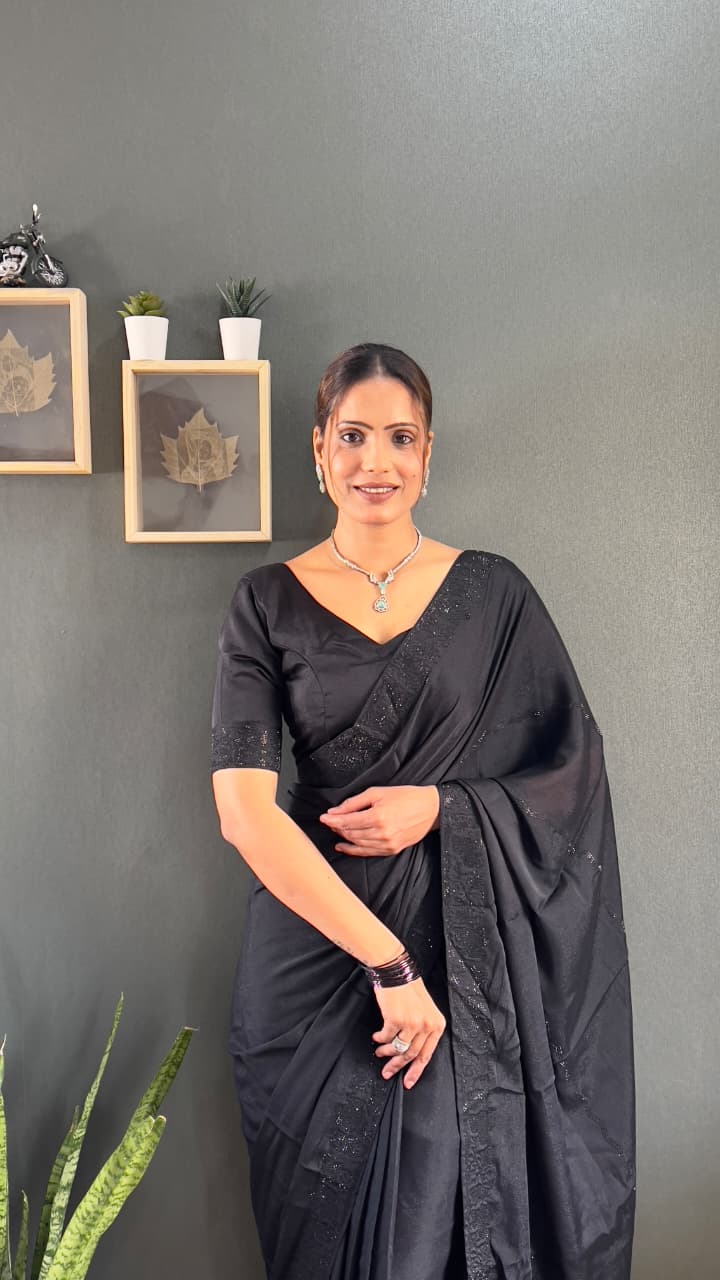 Ready-To-Wear Saree with Tone-2-Tone Swarovski Work