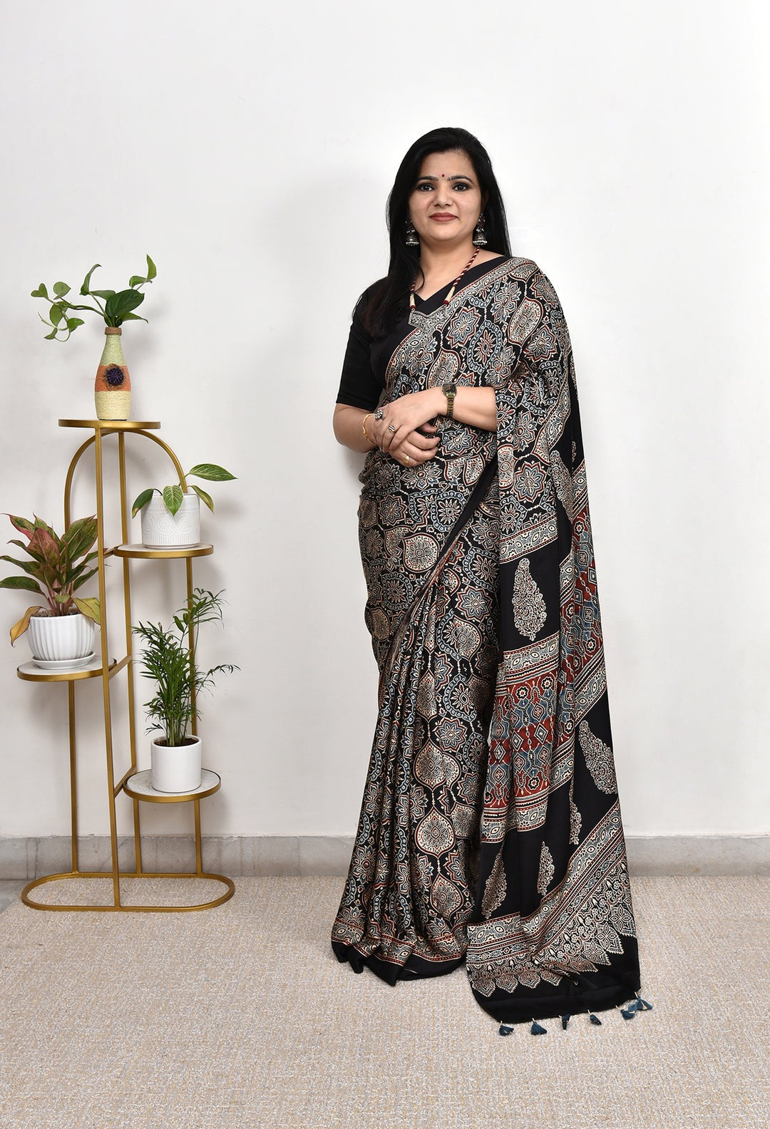 Super Ajrakh Gajji Crepe Silk Saree