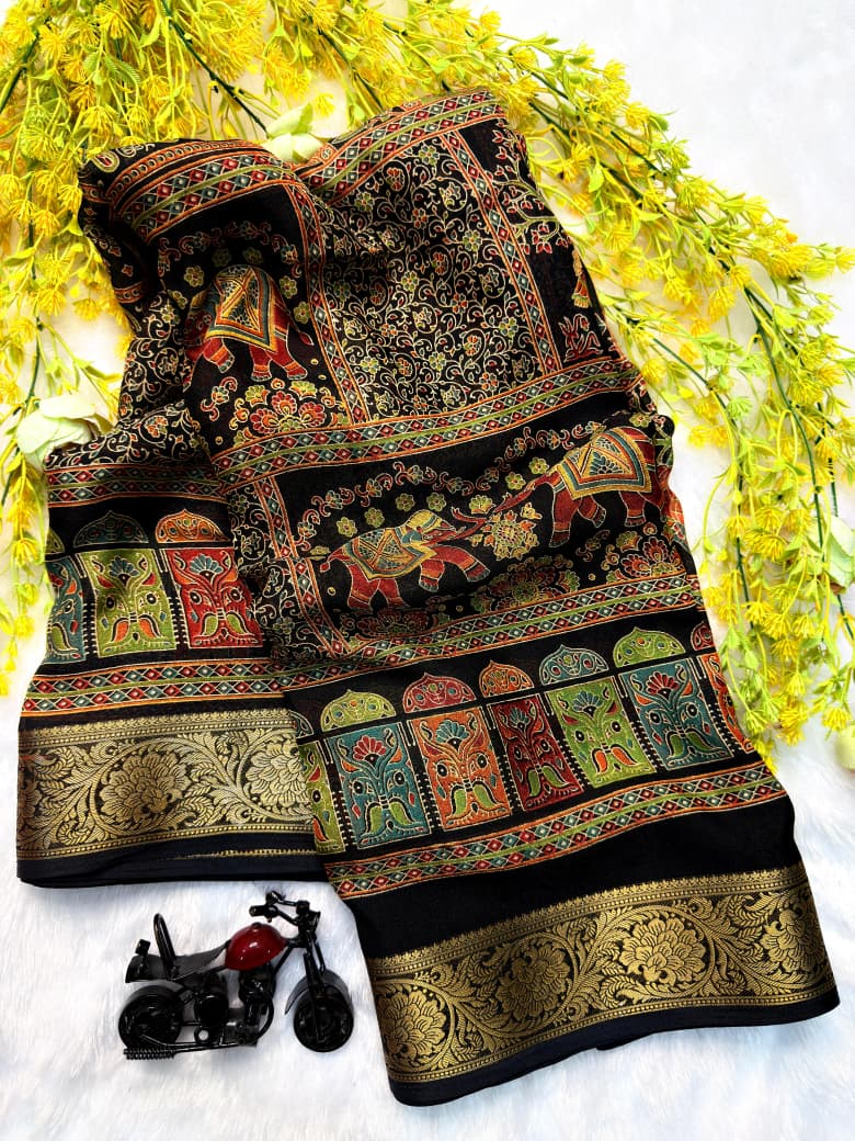 Ajrakh Jacquard Weaving Saree