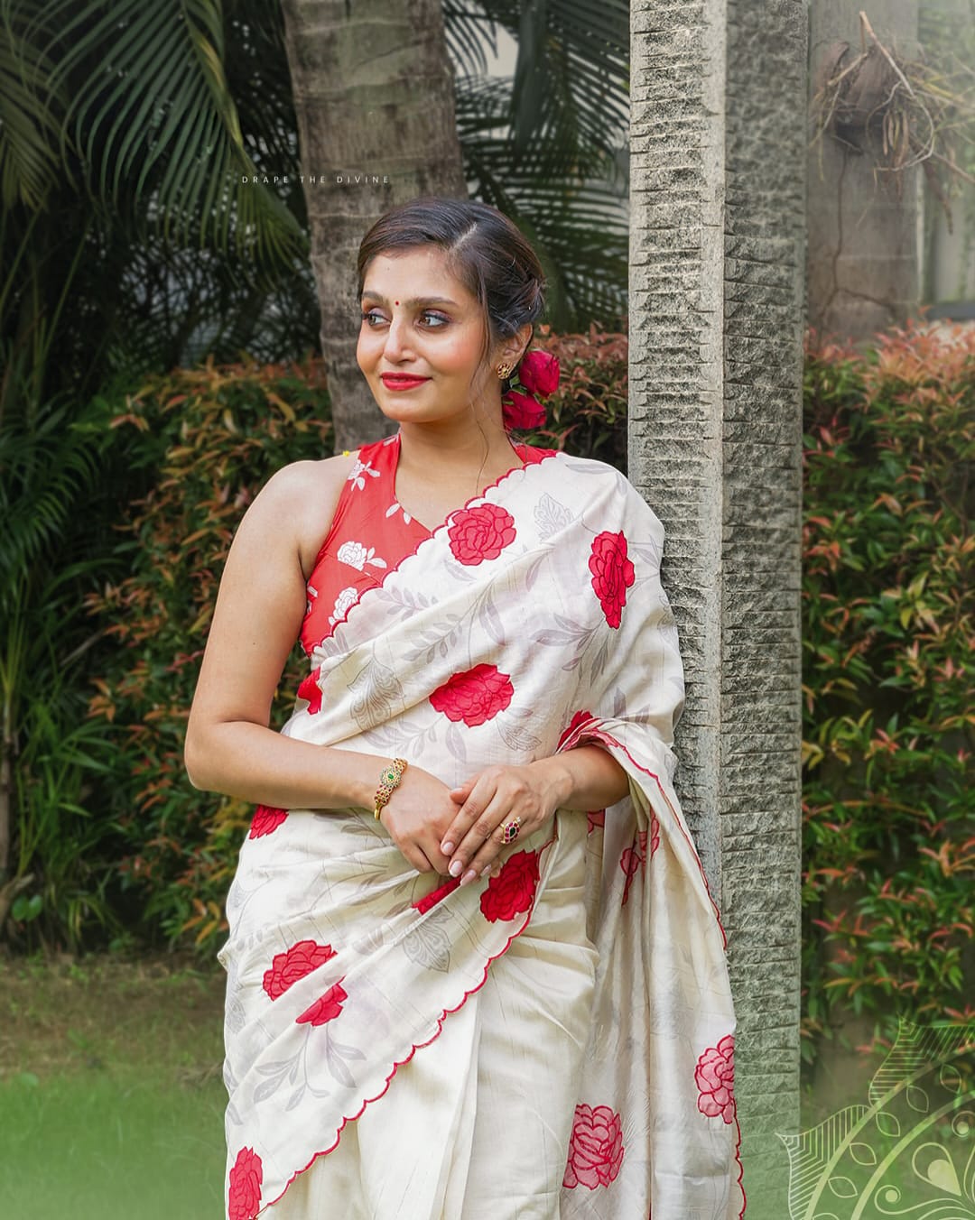 Heavy Handloom Tussar Silk Saree with Rose Digital Print