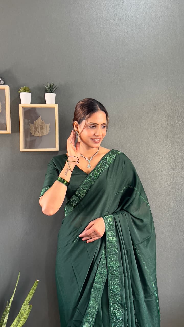 Ready-To-Wear Saree with Tone-2-Tone Swarovski Work