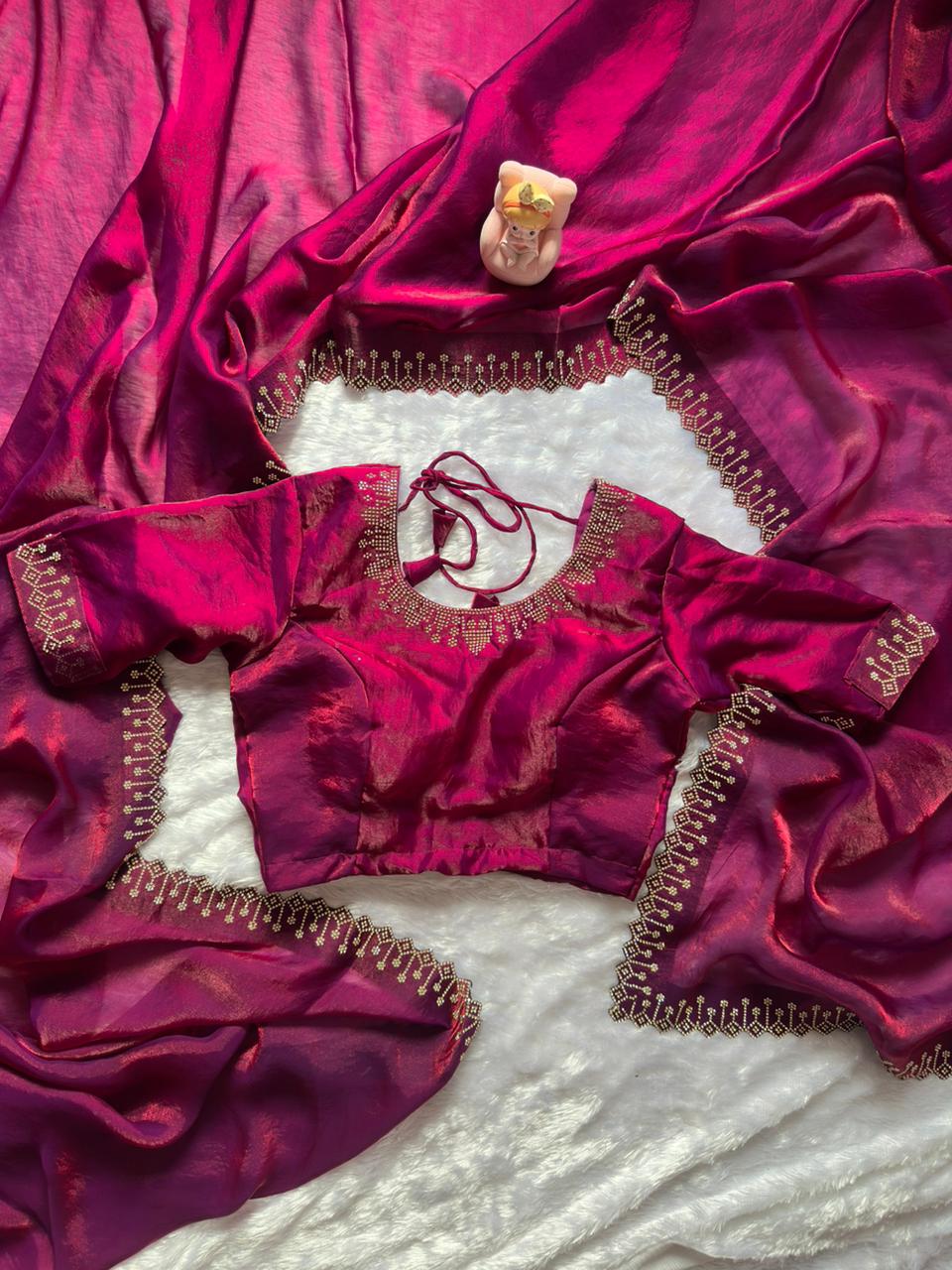 Space Silk Saree with Zarkan Diamond Work