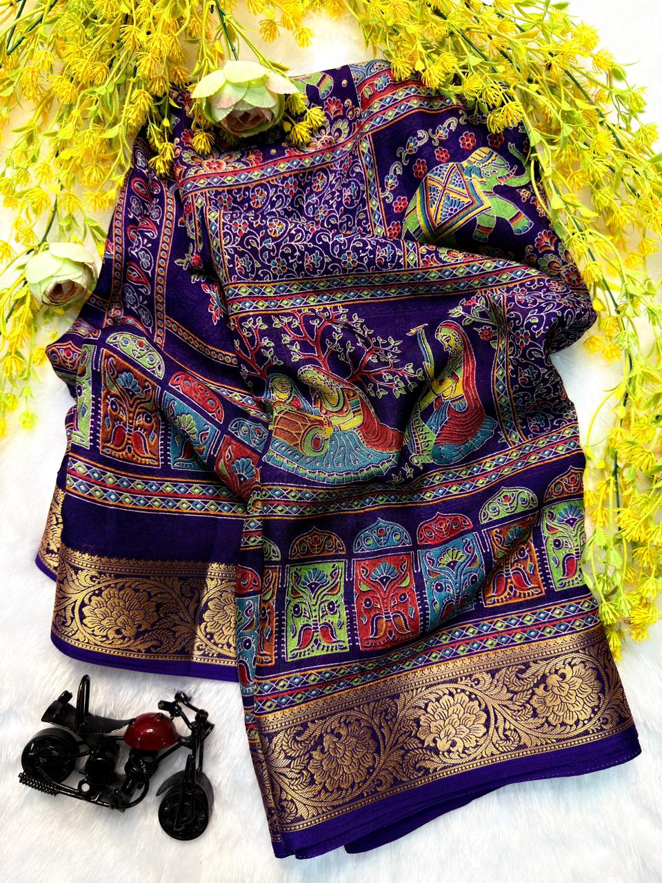 Heavy Marsh Melon Jacquard Weaving ajrakh saree