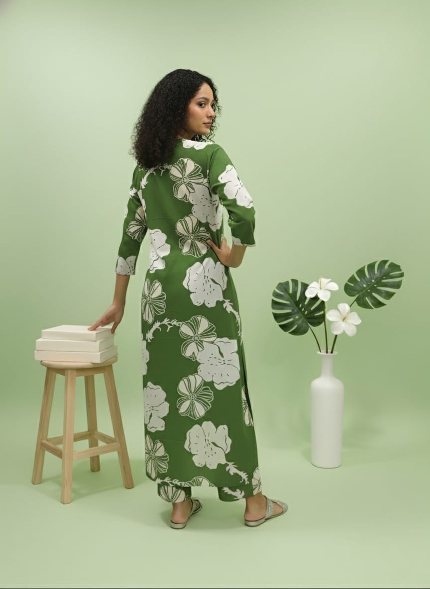 Green Color Long Kurti Pant Co-ord Set