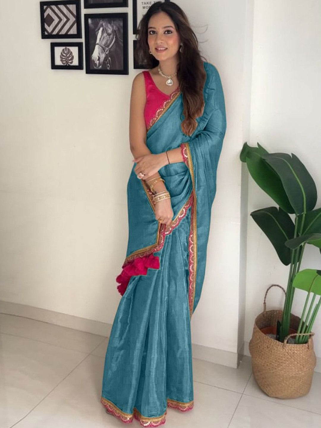 Designer Multi Colour Uppada Tissue Silk Saree with Blouse Piece