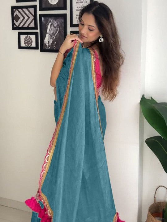 Designer Multi Colour Uppada Tissue Silk Saree with Blouse Piece